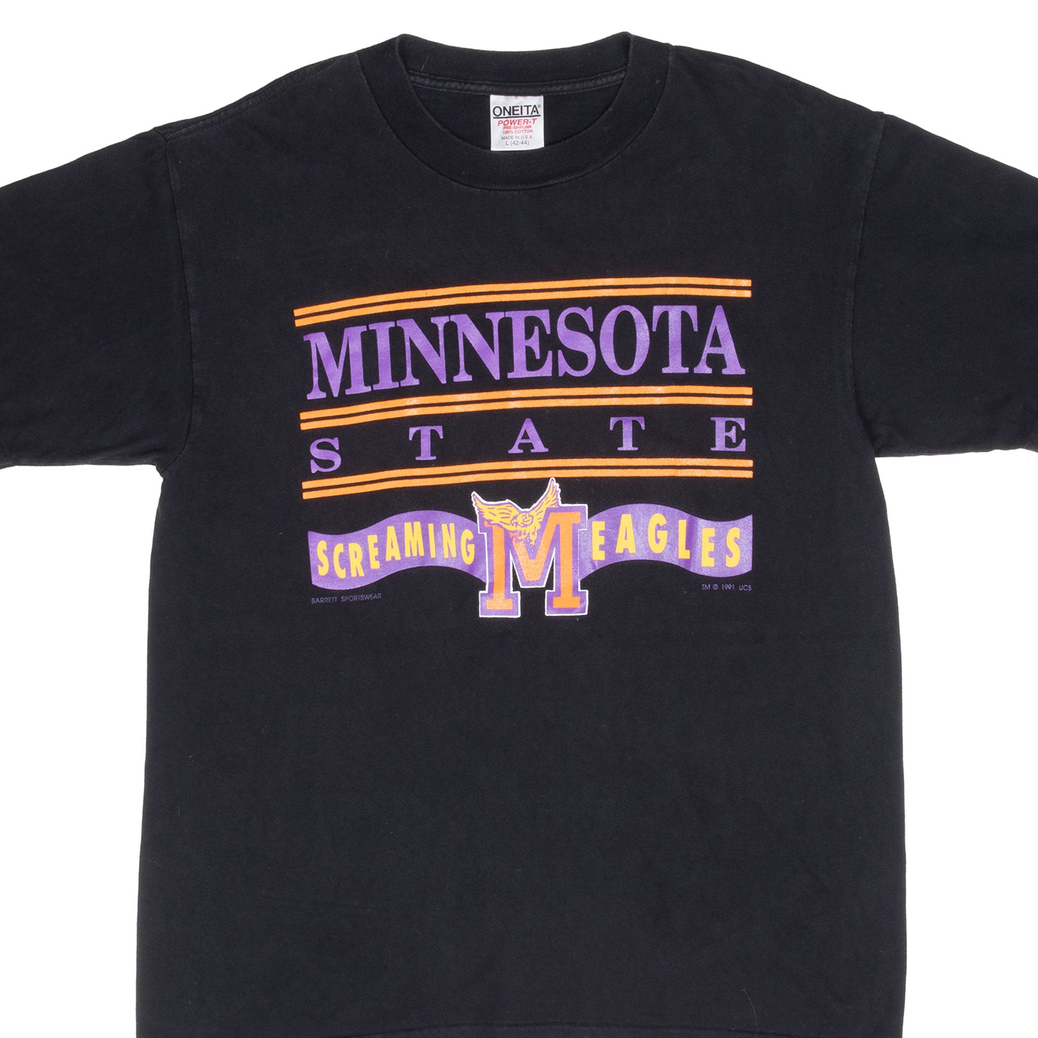 Vintage Ncaa Minnesota State Screaming Eagles 1991 Tee Shirt Size Large Made In Usa With Single Stitch Sleeves