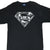 Front of black Superman T-shirt with white skull-filled shield graphic