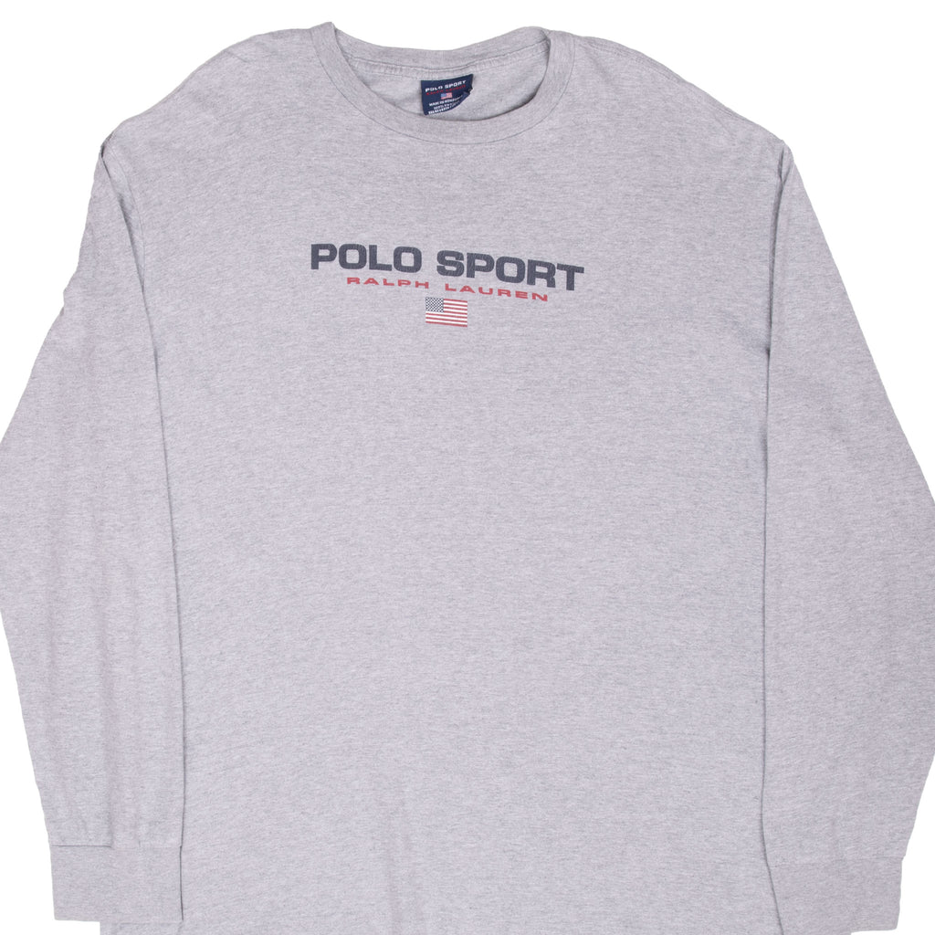 Vintage Ralph Lauren Polo Sport Grey Long Sleeve Tee Shirt 1990S Size XL