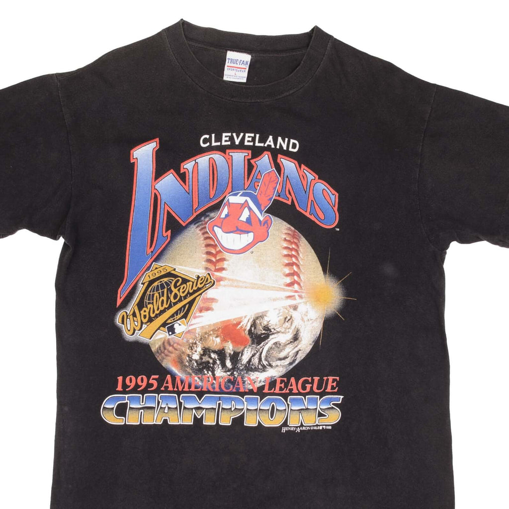 Vintage MLB Cleveland Indians Champions 1995 Tee Shirt Size Large Made In USA With Single Stitch Sleeves