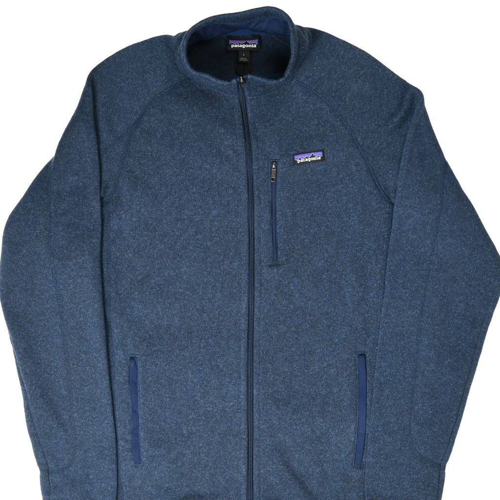 Front of blue Patagonia Better Sweater fleece jacket with chest and hand pockets