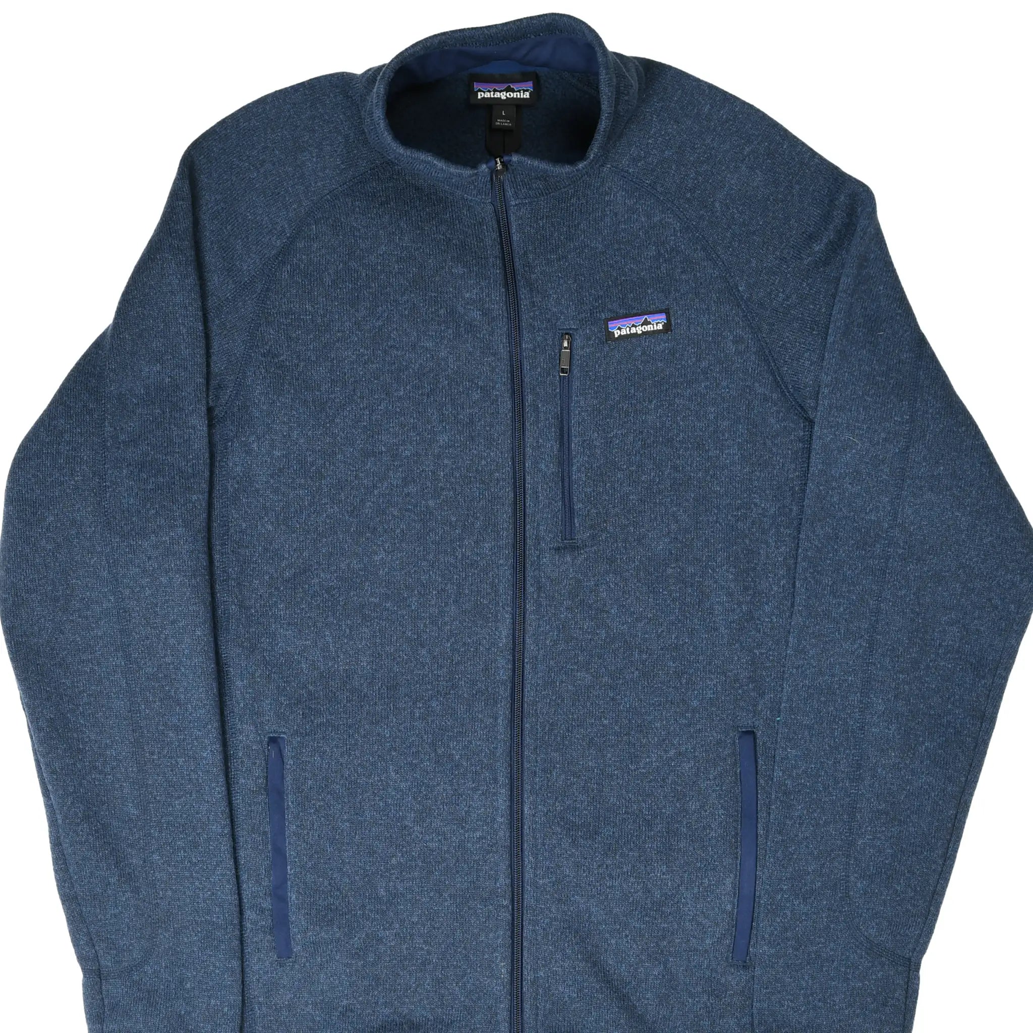 Front of blue Patagonia Better Sweater fleece jacket with chest and hand pockets