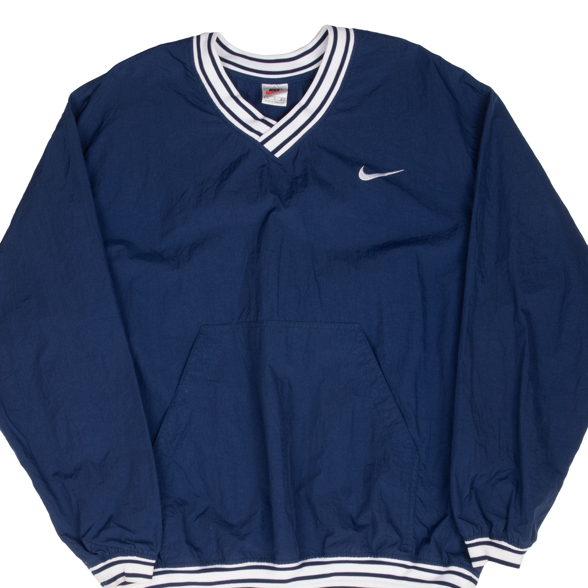 Vintage Nike Classic Swoosh Navy Blue Pullover Windbreaker Jacket 1990S Size Large