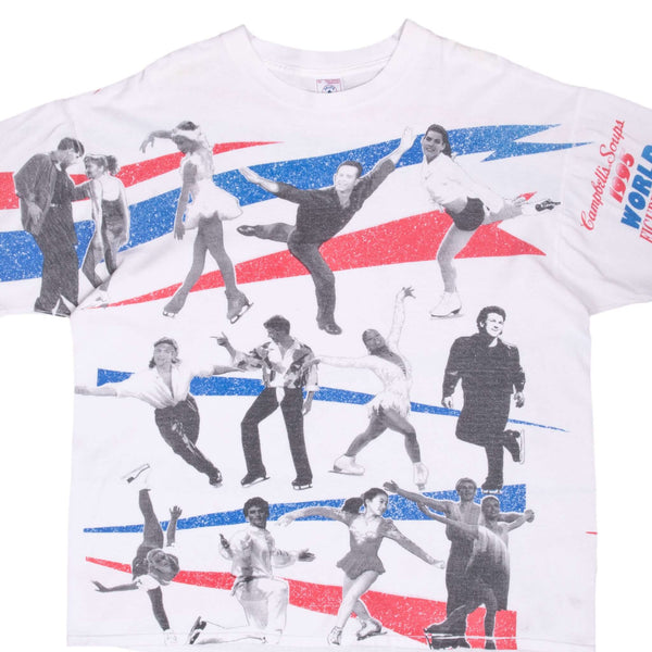 Vintage Figure Skating World Tour 1995 All Over Print Tee Shirt Size XL With Single Stitch Sleeves
