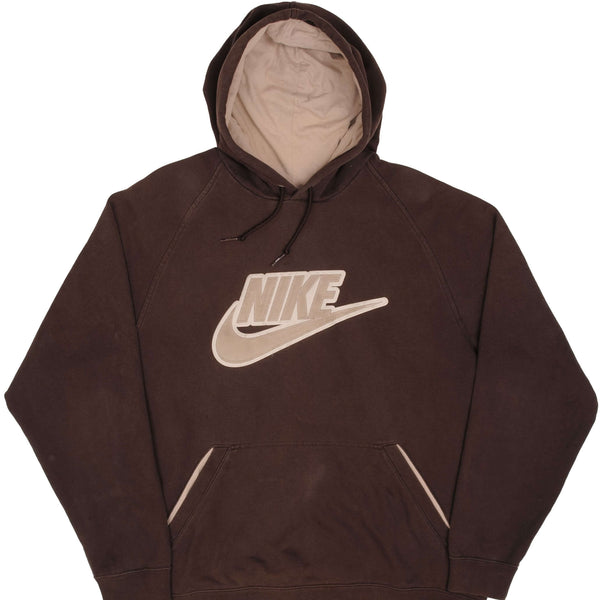 Vintage Nike Spellout Swoosh Brown Hoodie Sweatshirt Late 2000S Size XL