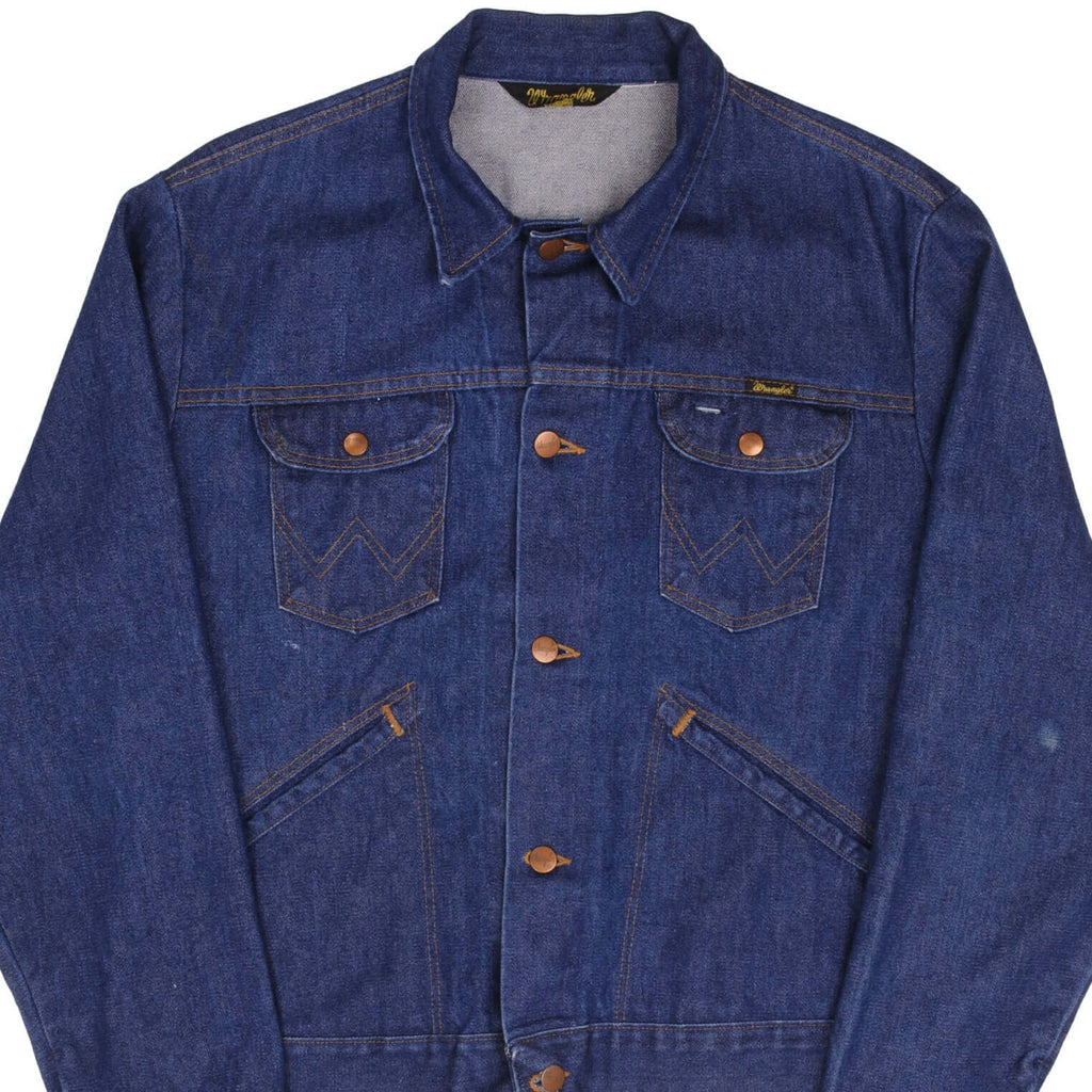 Vintage Wrangler No Fault Denim Jacket Size XL Made In Usa With A Dark Wash. Back Button #K3D