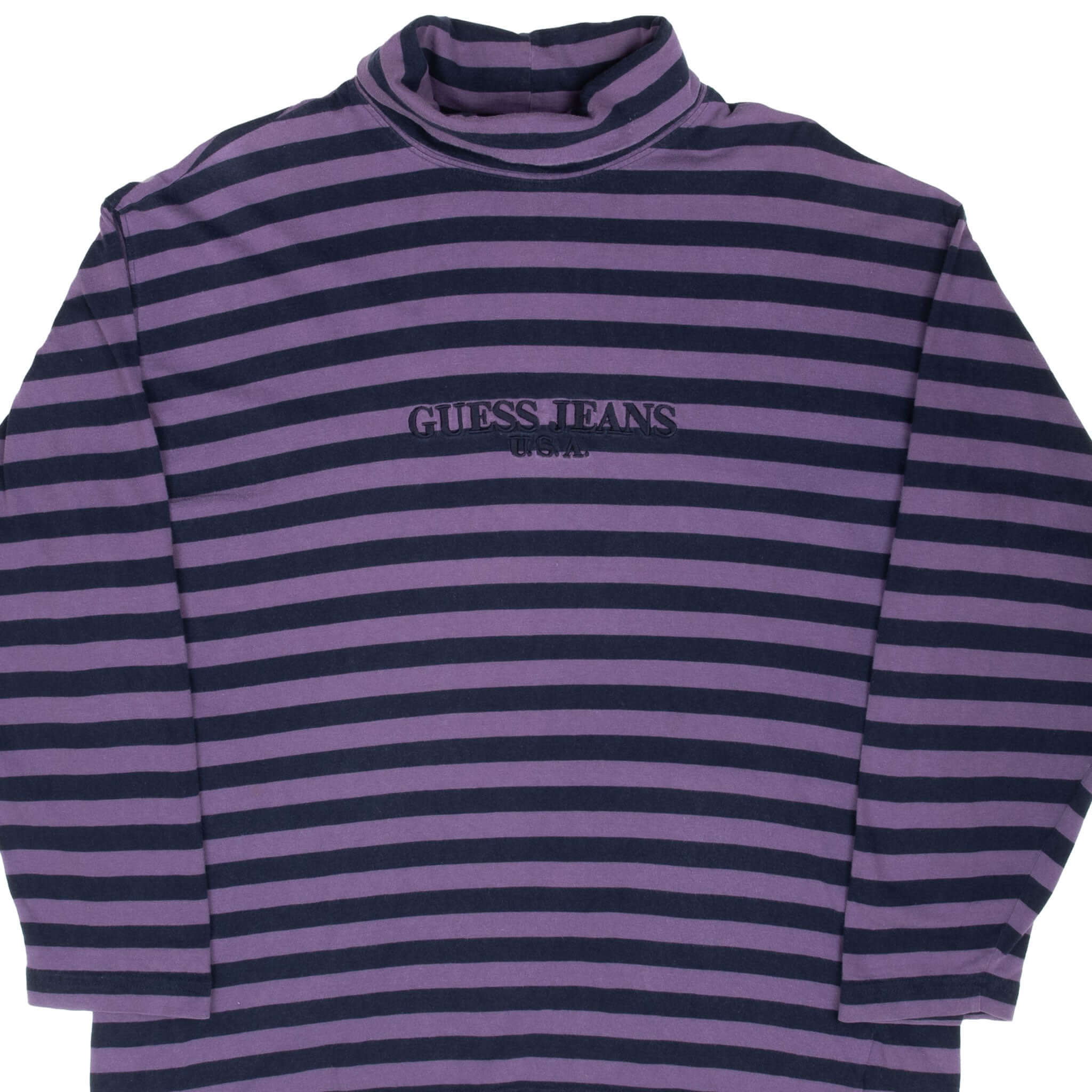 Vintage Guess Jeans Usa Striped Turtle Neck Long Sleeve Tee Shirt 1990S Size Large Made In USA