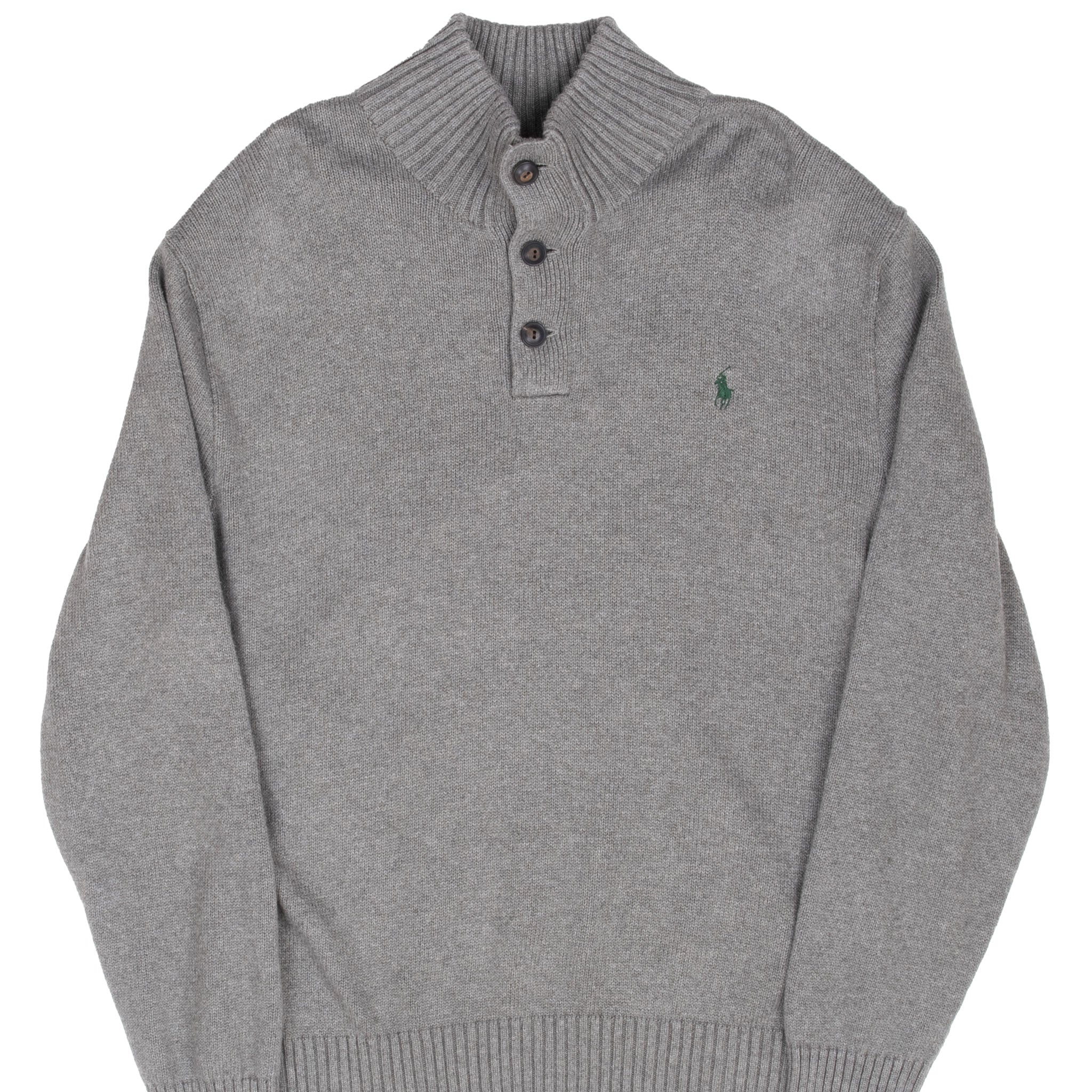 VINTAGE POLO RALPH LAUREN GREY KNIT HENLEY SWEATER SIZE 2XL