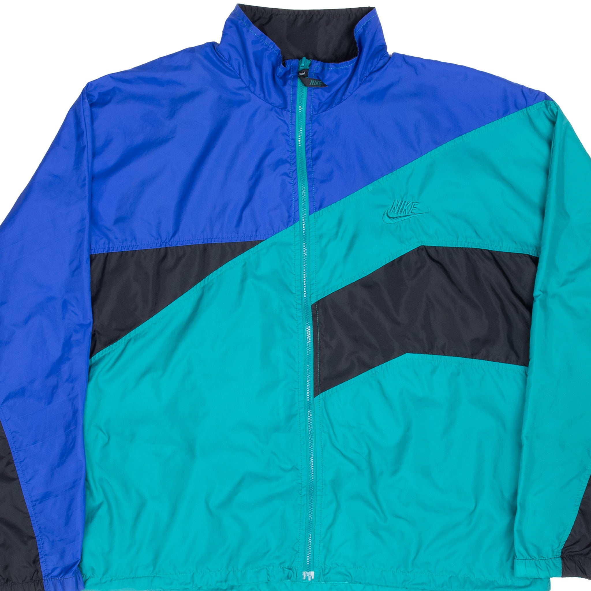 Vintage Nike Teal Blue Black Windbreaker Jacket Late 1980S Size Large