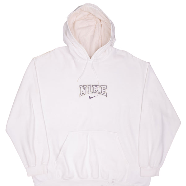 Vintage Nike Spellout Center Swoosh White Hoodie Sweatshirt 2000S Size XL