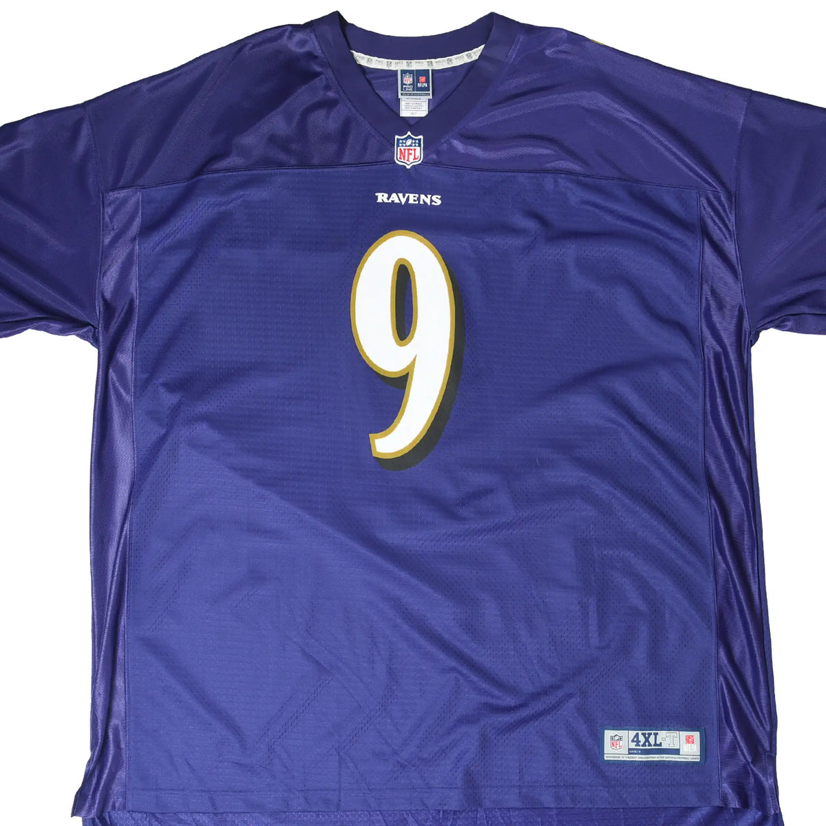 Front close-up of purple Baltimore Ravens Tucker number 9 NFL jersey