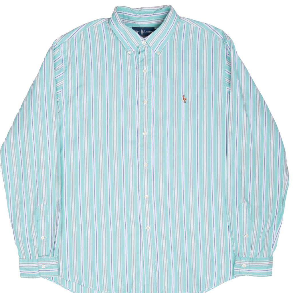 Vintage Ralph Lauren Classic Striped Turquoise Shirt 1990S Size XL