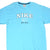 Front close-up of light blue Nike T-shirt with white spellout, Swoosh, and Est. 1972 graphic