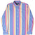 Front of Ralph Lauren button-down shirt with blue, purple, orange and green vertical stripes