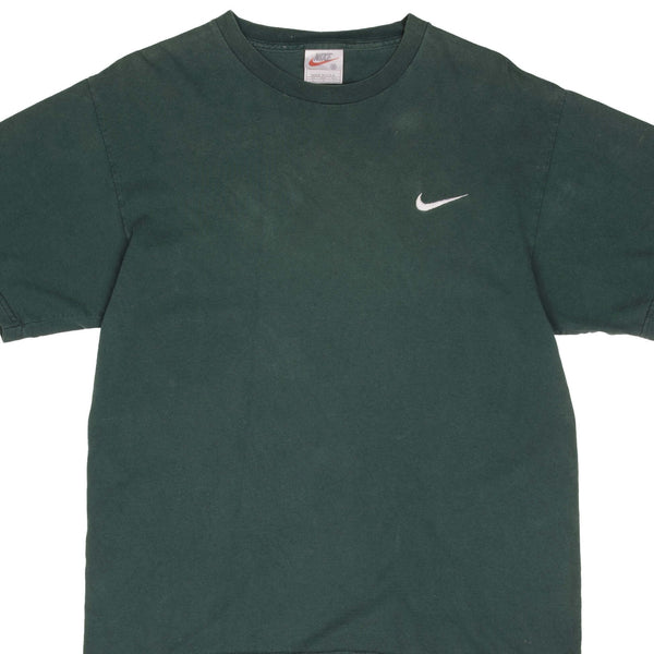 Vintage Nike Small Swoosh Embroidered Green Tee Shirt Late 1990s Size Medium Made In USA