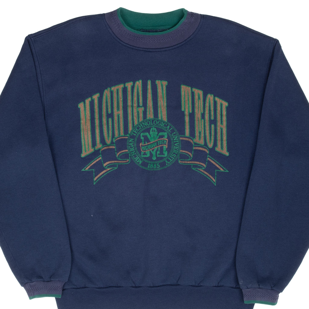 Vintage Ncaa Michigan Tech 1990S Blue Sweatshirt Size Large Made In Usa