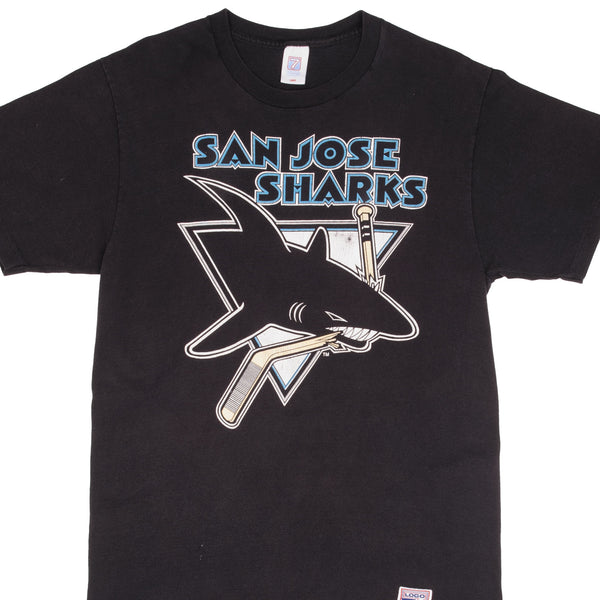 Vintage NHL San Jose Sharks Tee Shirt 1990s Size Large With Single Stitch Sleeves. Made In USA. Logo 7   