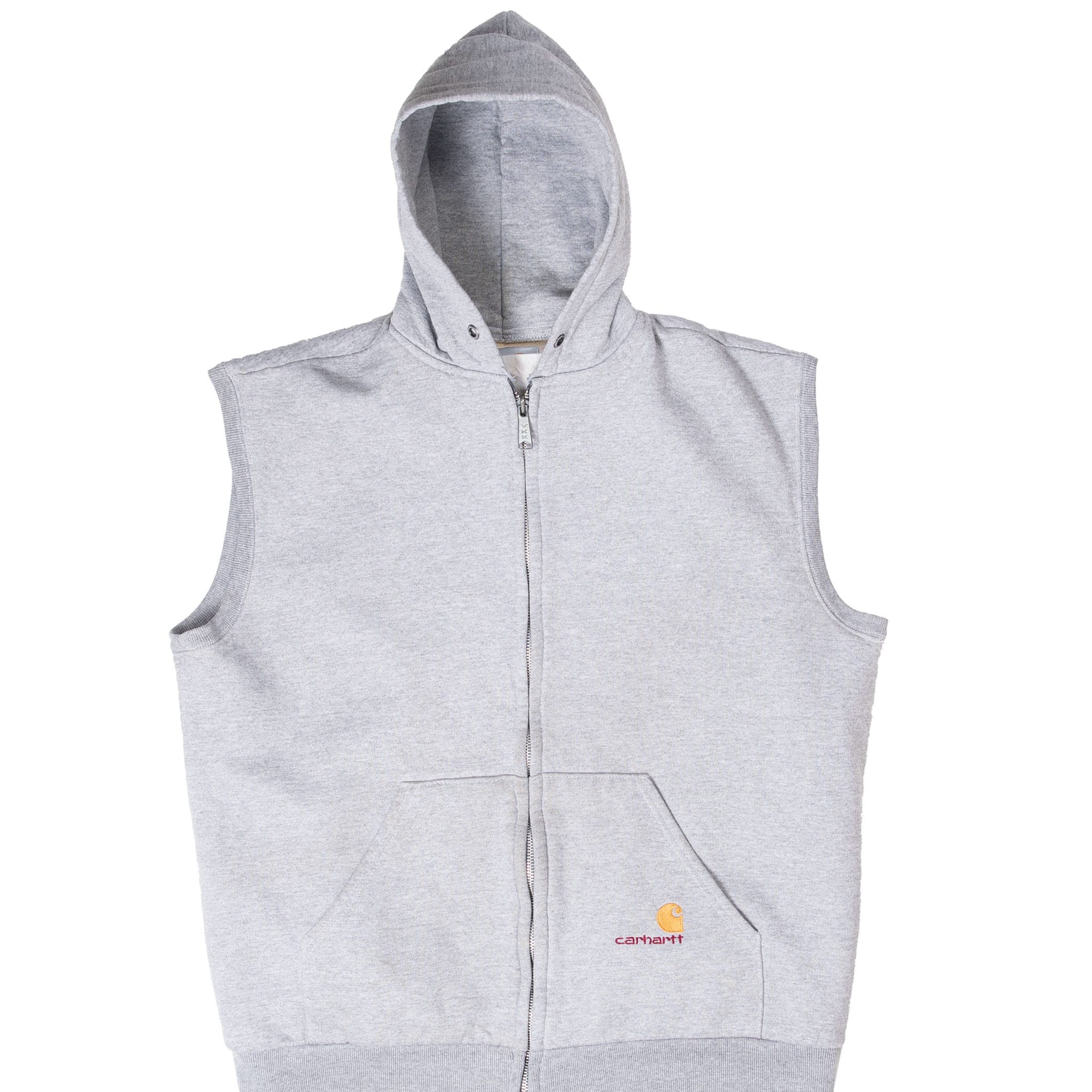 VINTAGE CARHARTT GREY HEAVYWEIGHT HOODIE VEST SWEATSHIRT EARLY 1990S XL