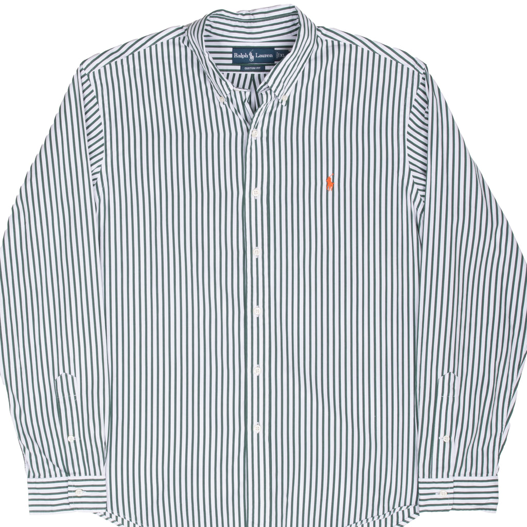 Vintage Ralph Lauren Classic Green Striped Shirt 1990S Size XL