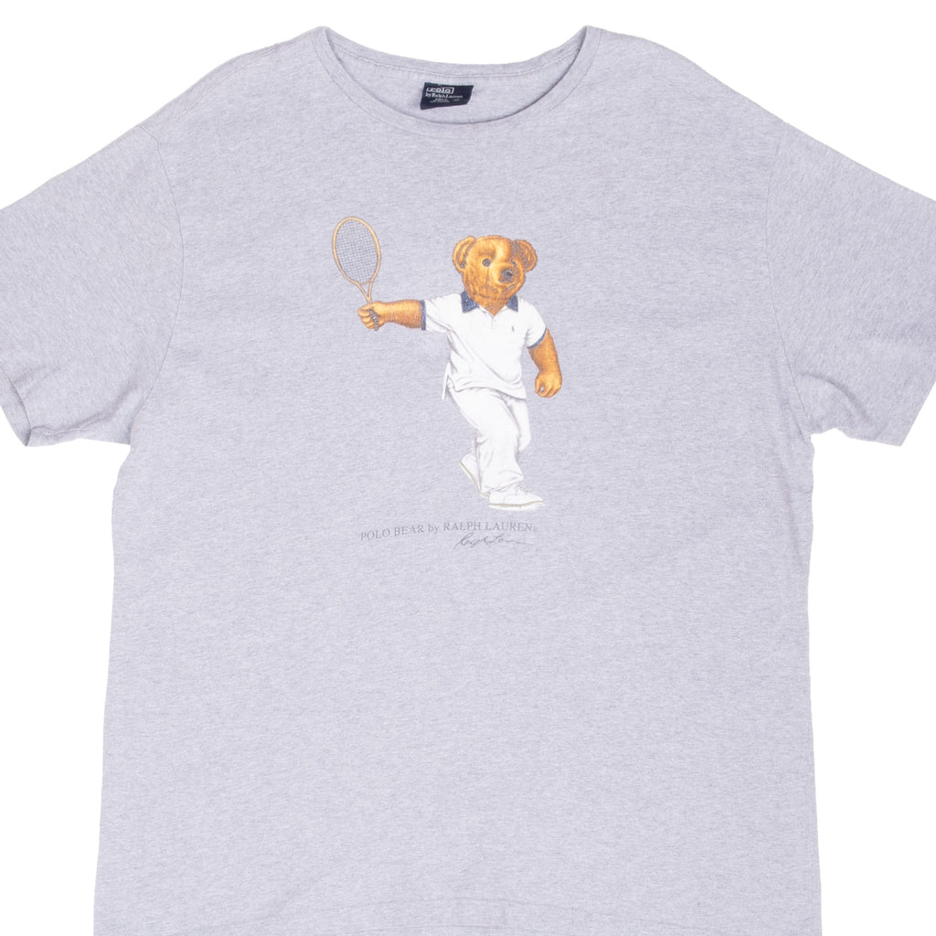 Vintage Ralph Lauren Polo Bear Tennis Grey Tee Shirt 1990S Size Large