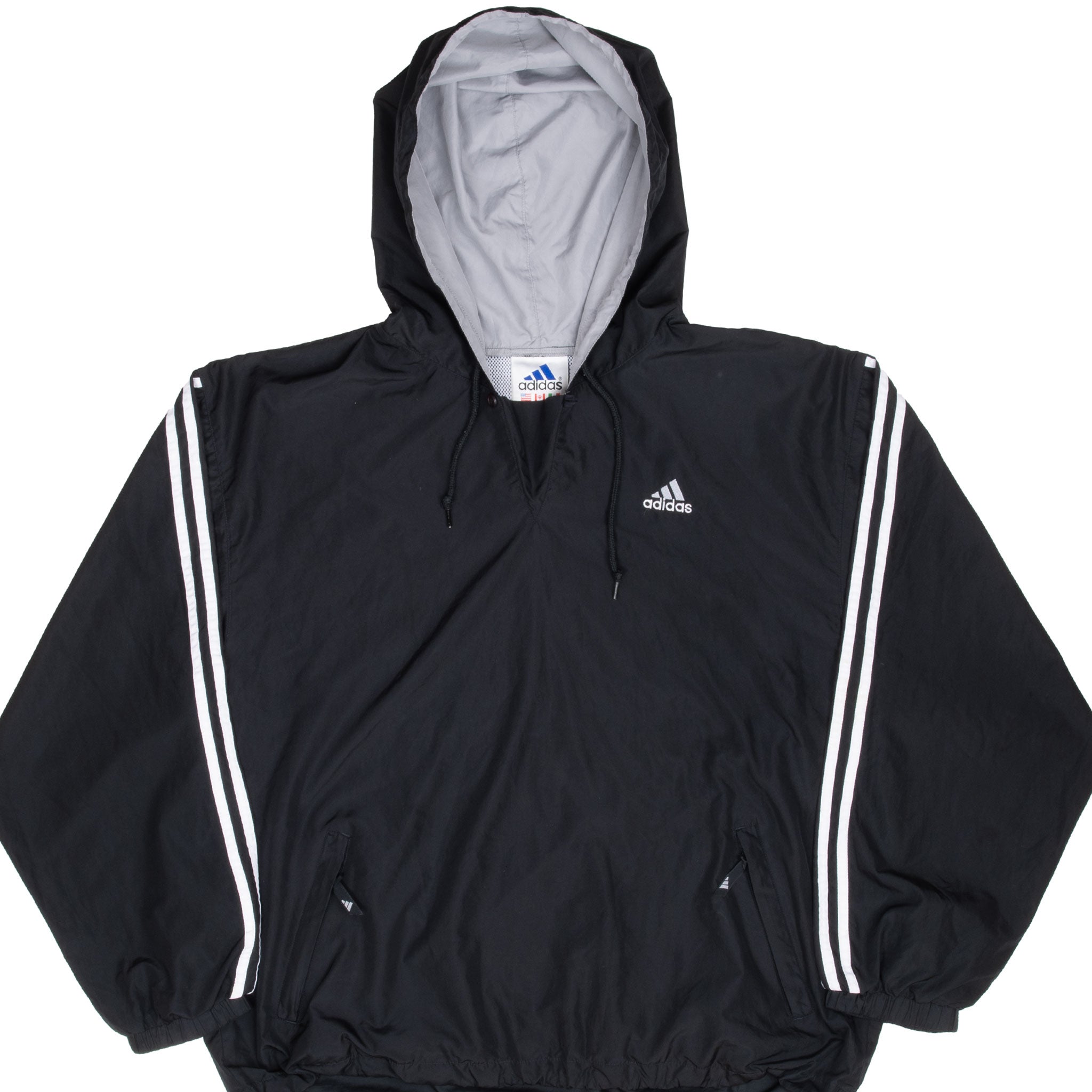 Vintage Adidas Black Hooded Pullover Windbreaker Jacket 1990S Size Large