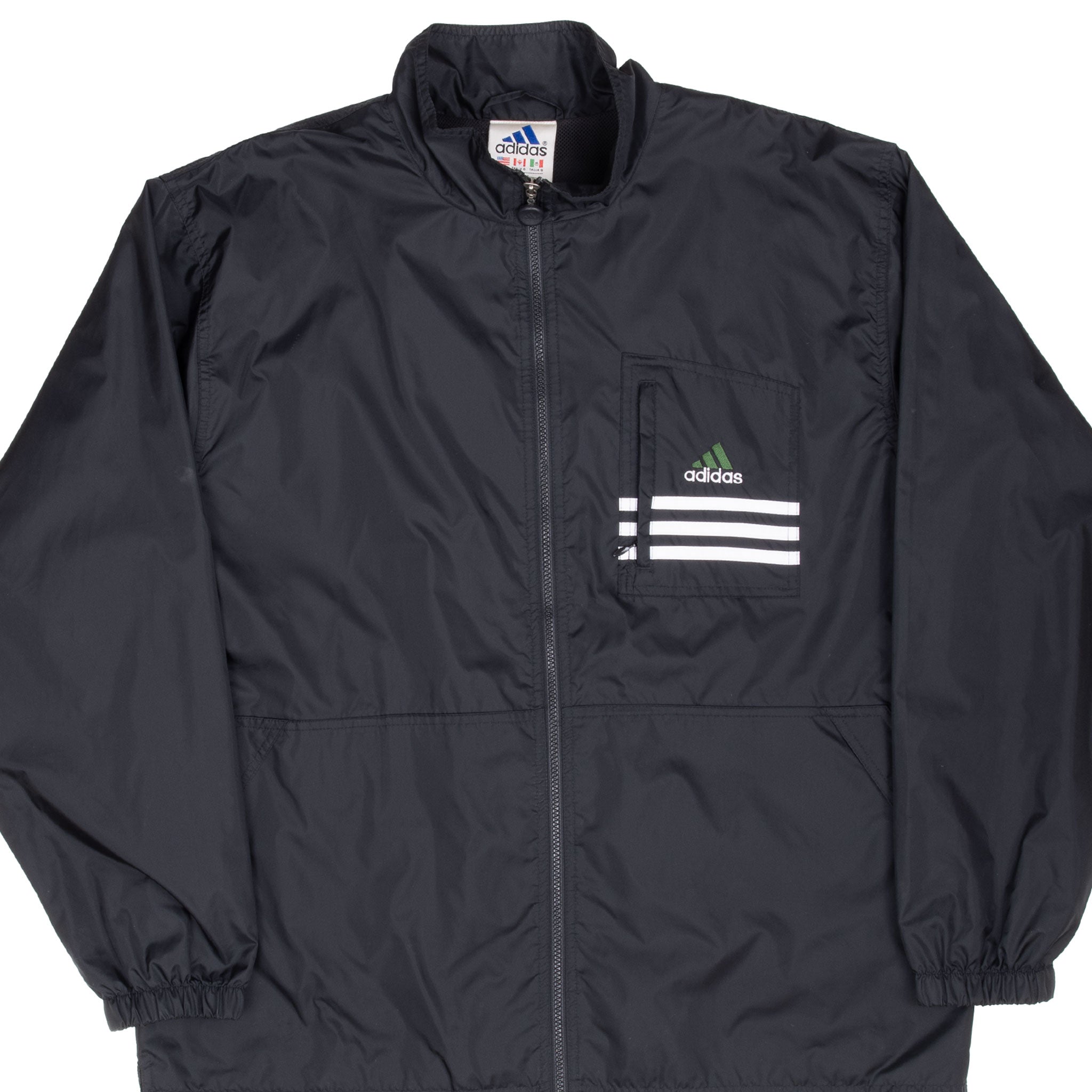 VINTAGE ADIDAS BLACK WINDBREAKER JACKET 1990S SIZE LARGE