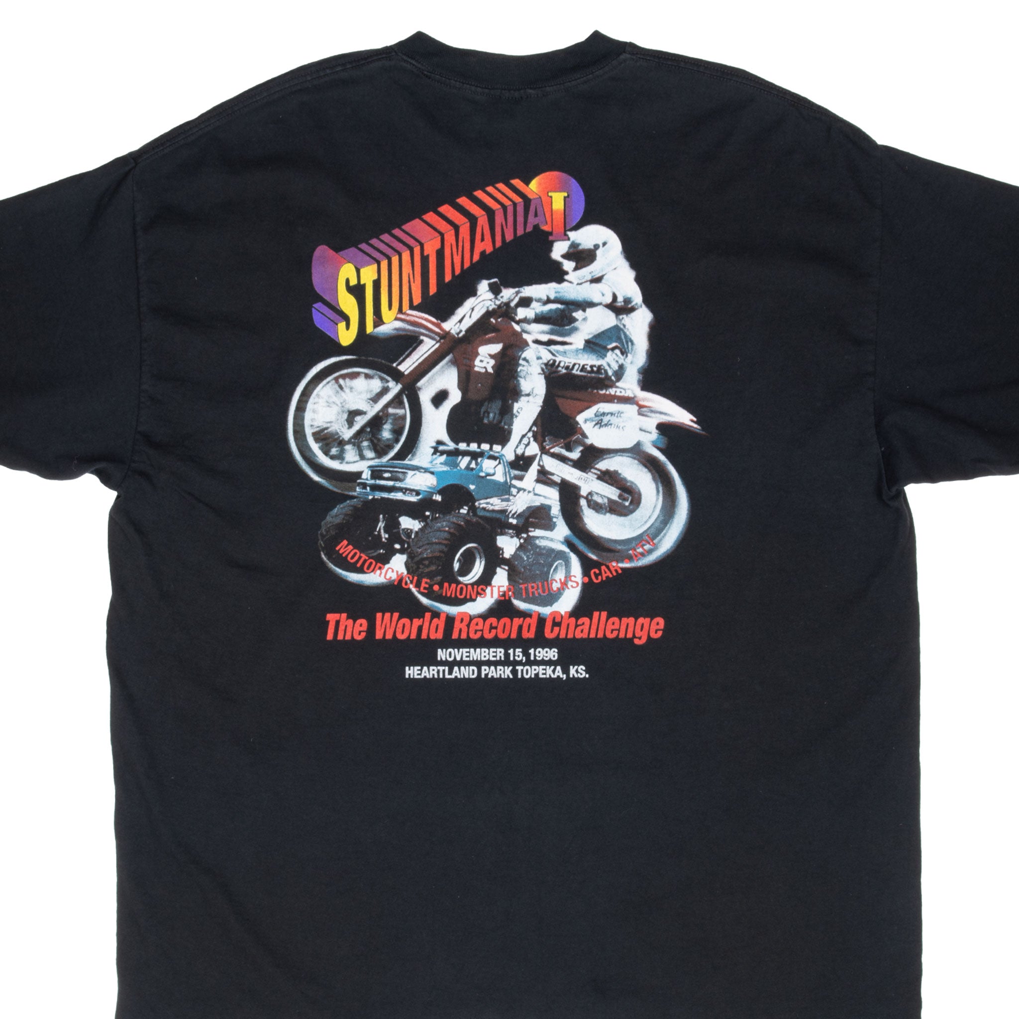 Vintage Stuntmania 1 World Record Challenge 1996 Tee Shirt Size 2XL Made In Usa With Single Stitch Sleeves