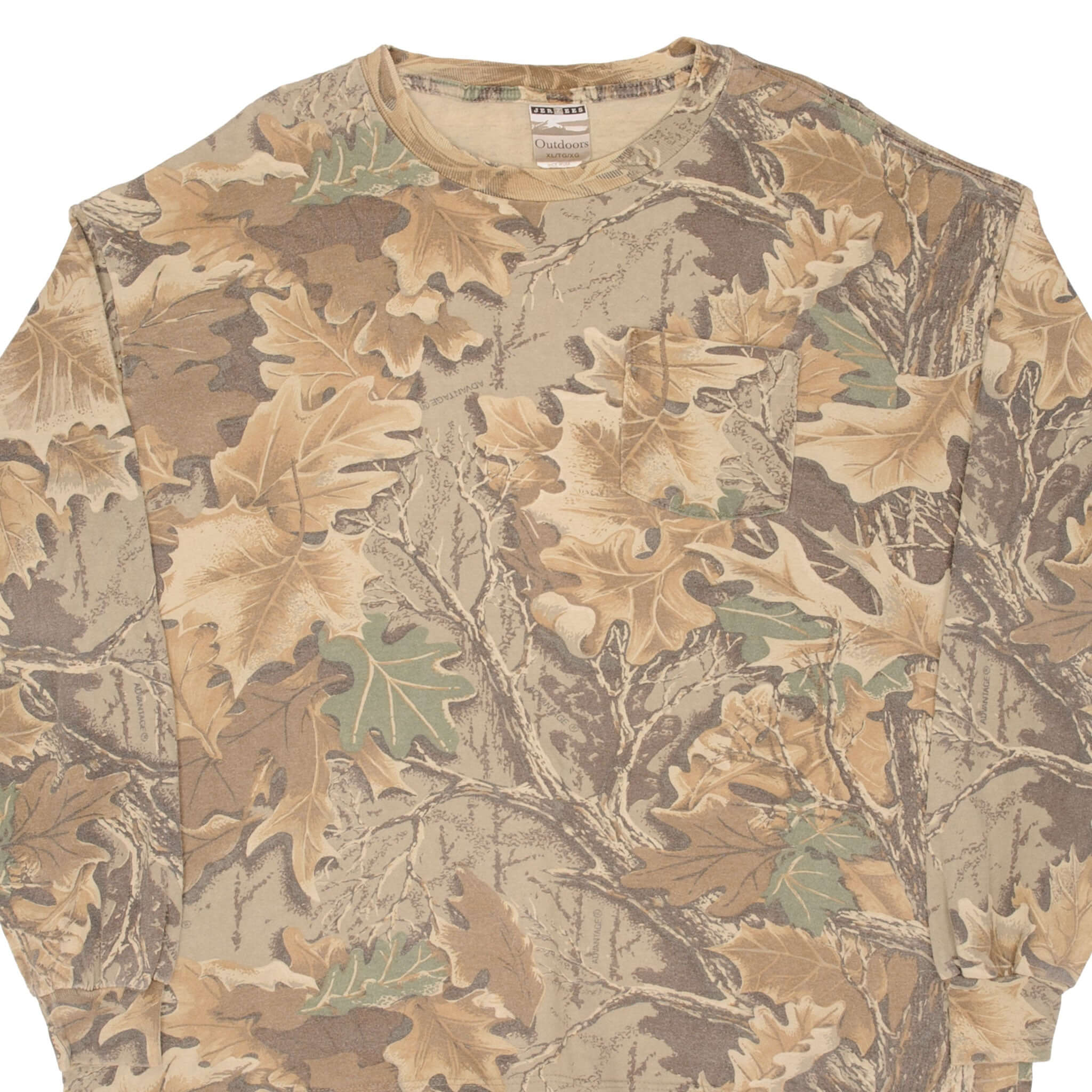 Vintage Hunting Advantage Camo Long Sleeve Pocket Tee Shirt 1990S Size XL Made In USA