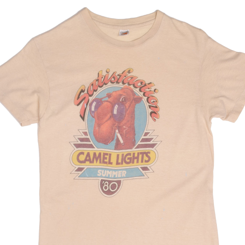 Vintage Satisfaction Camel Lights Summer 1980S Tee Shirt Size Small Made In USA With Single Stitch Sleeves