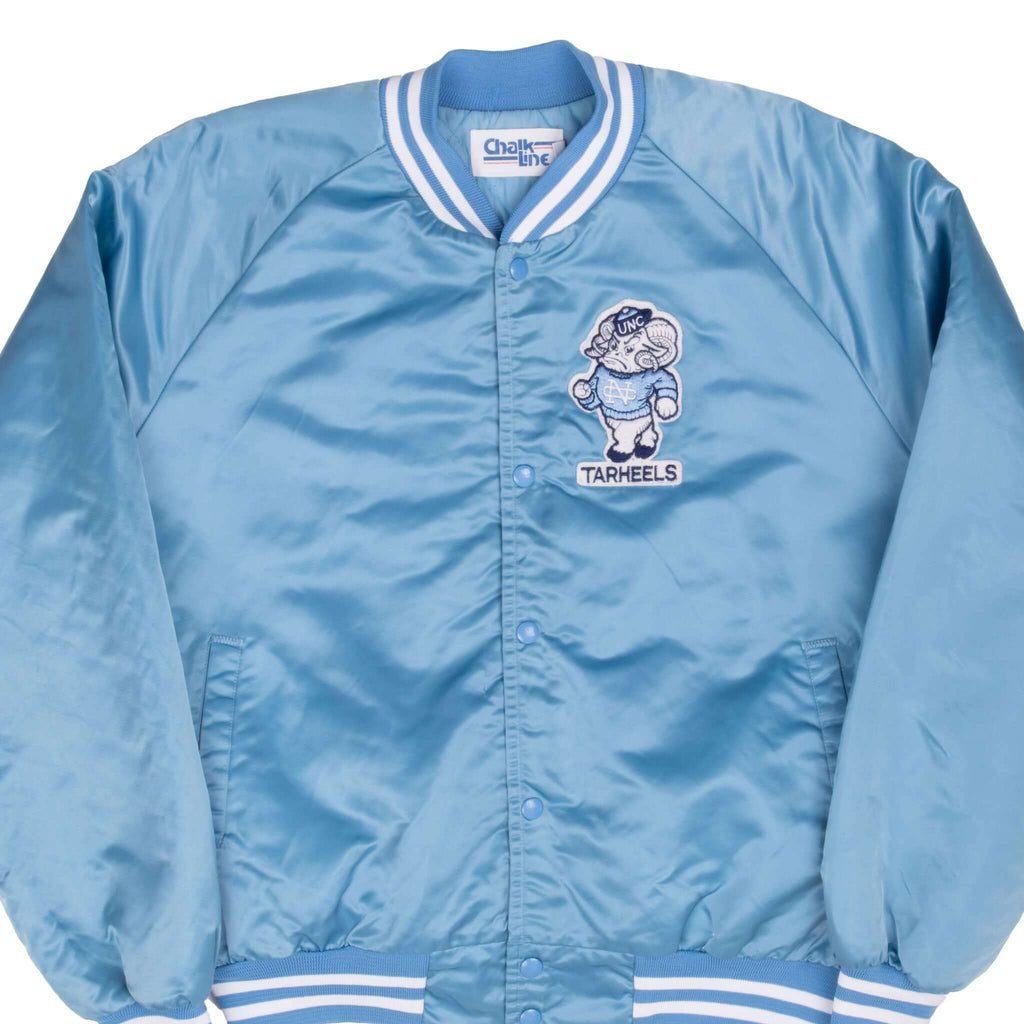 Vintage Ncaa Unc Tar Heels Caroline Satin Chalk Line Bomber Jacket 1980S Size XL Made In Usa