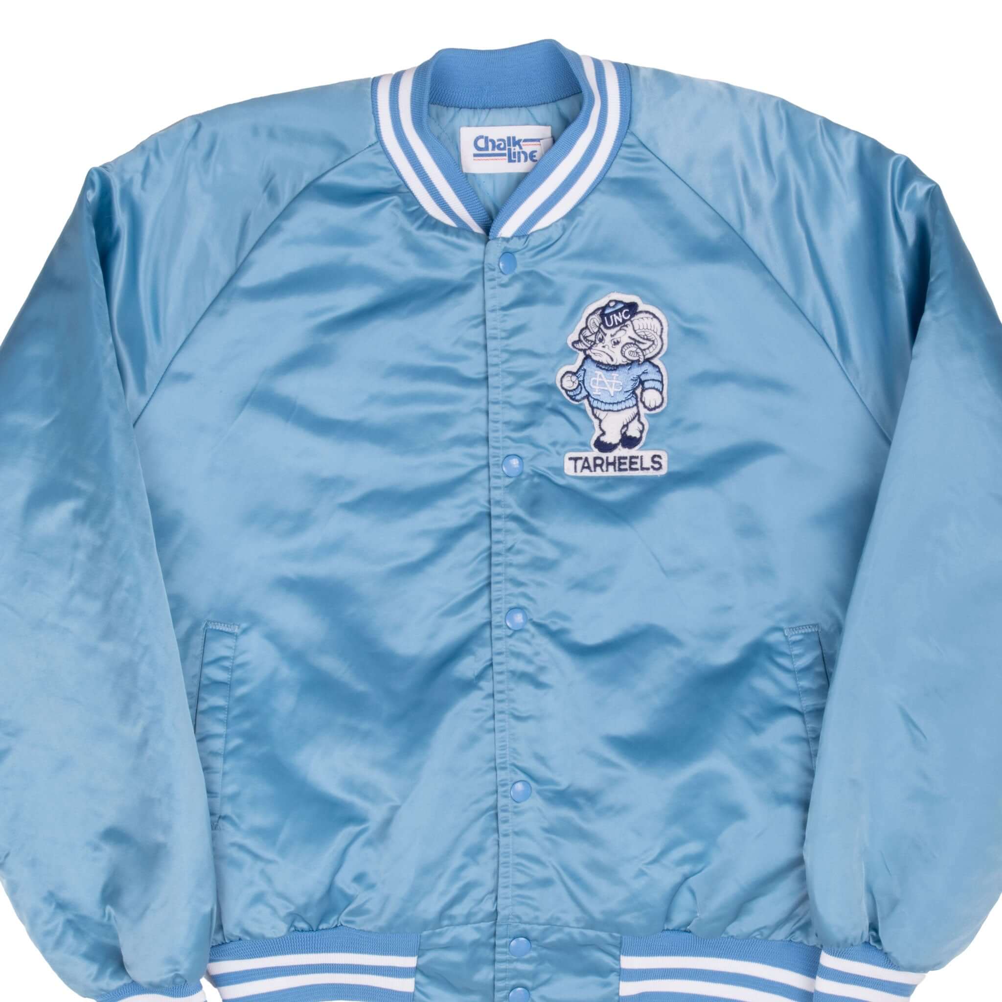 Vintage Ncaa Unc Tar Heels Caroline Satin Chalk Line Bomber Jacket 1980S Size XL Made In Usa