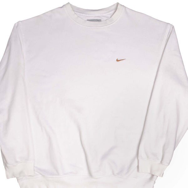 Vintage White Nike Classic Small Swoosh Sweatshirt 2000S Size 2XL