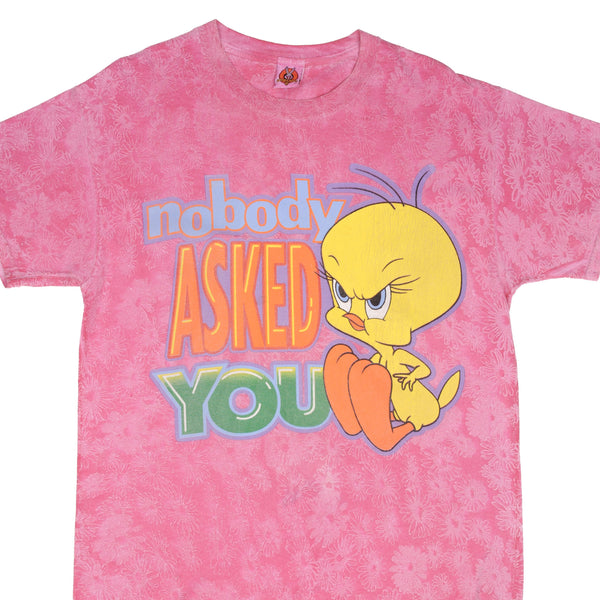 Vintage Looney Tunes Tweety Nobody Asked You Pink Flower Tee Shirt 1997 Size Large