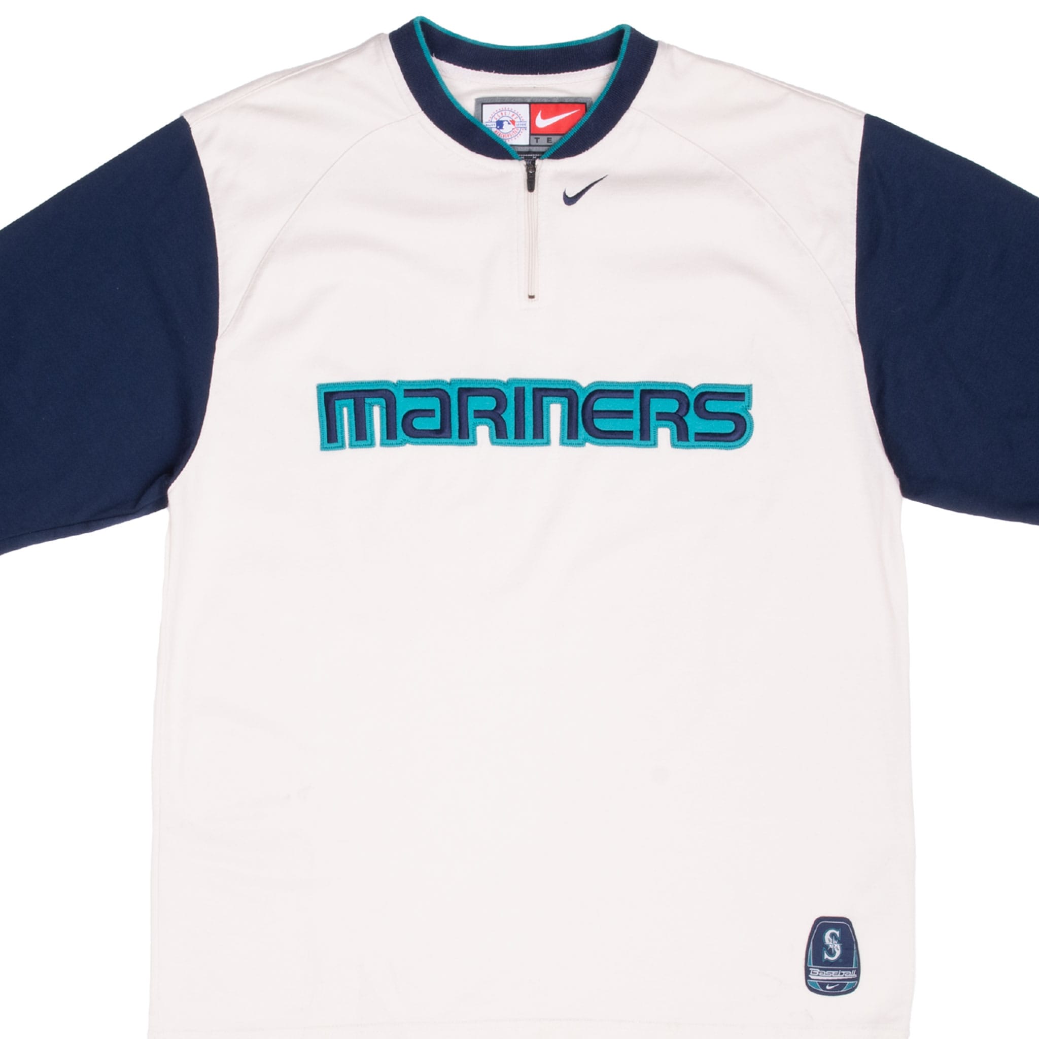 VINTAGE NIKE MLB SEATTLE MARINERS EMBROIDERED 1990S ZIP TEE SHIRT MEDIUM
