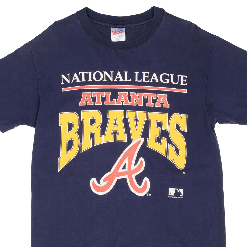 Vintage Mlb Atlanta Braves 1992 Hanes Tee Shirt Size Large Made In USA With Single Stitch Sleeves