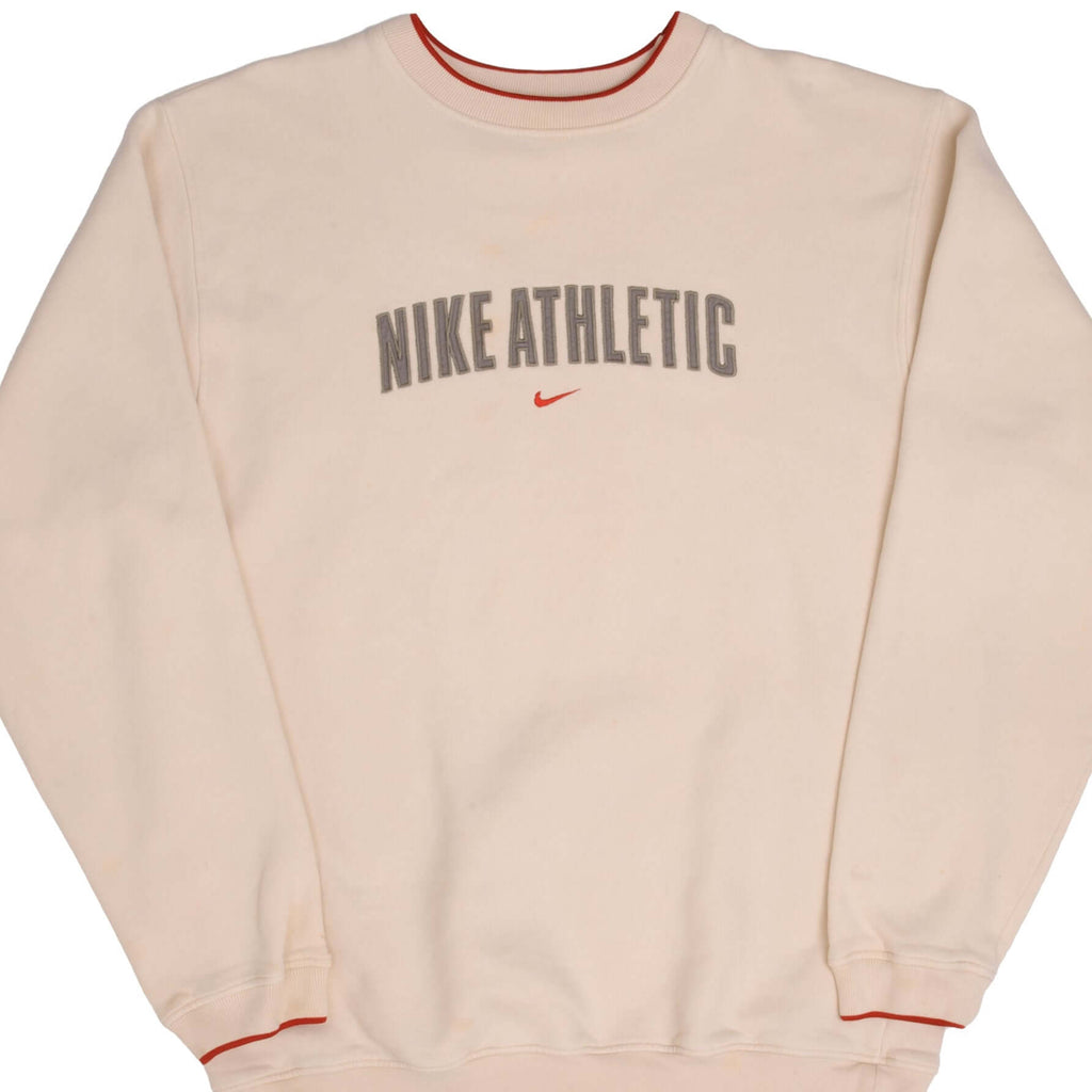 Vintage Nike Athletic Spellout Swoosh Beige Crewneck Sweatshirt 2000S Size XL