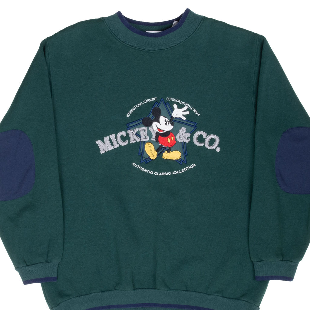 Vintage Disney Mickey Mouse Embroidered 1990S Pine Green Sweatshirt Size Medium