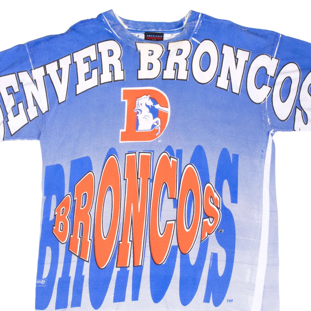Vintage Nfl Denver Broncos All Over Print 1994 Magic Johnson T's Tee Shirt Size XL With Single Stitch Sleeves