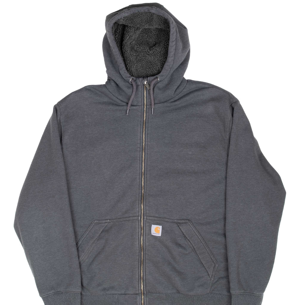 Vintage Carhartt Heavyweight Sherpa Lined Full Zip Grey Hoodie Sweatshirt Size 2XL
