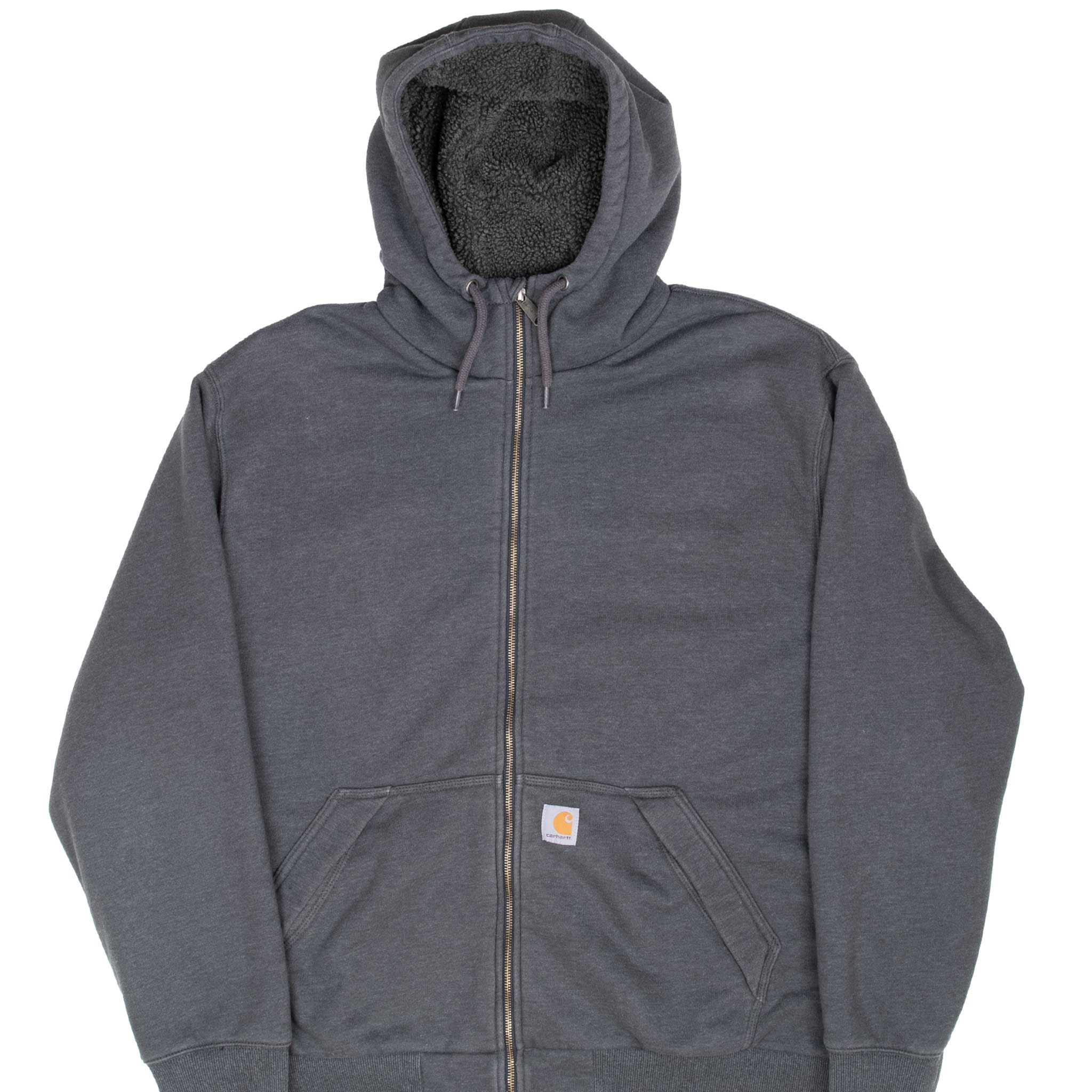 Vintage Carhartt Heavyweight Sherpa Lined Full Zip Grey Hoodie Sweatshirt Size 2XL