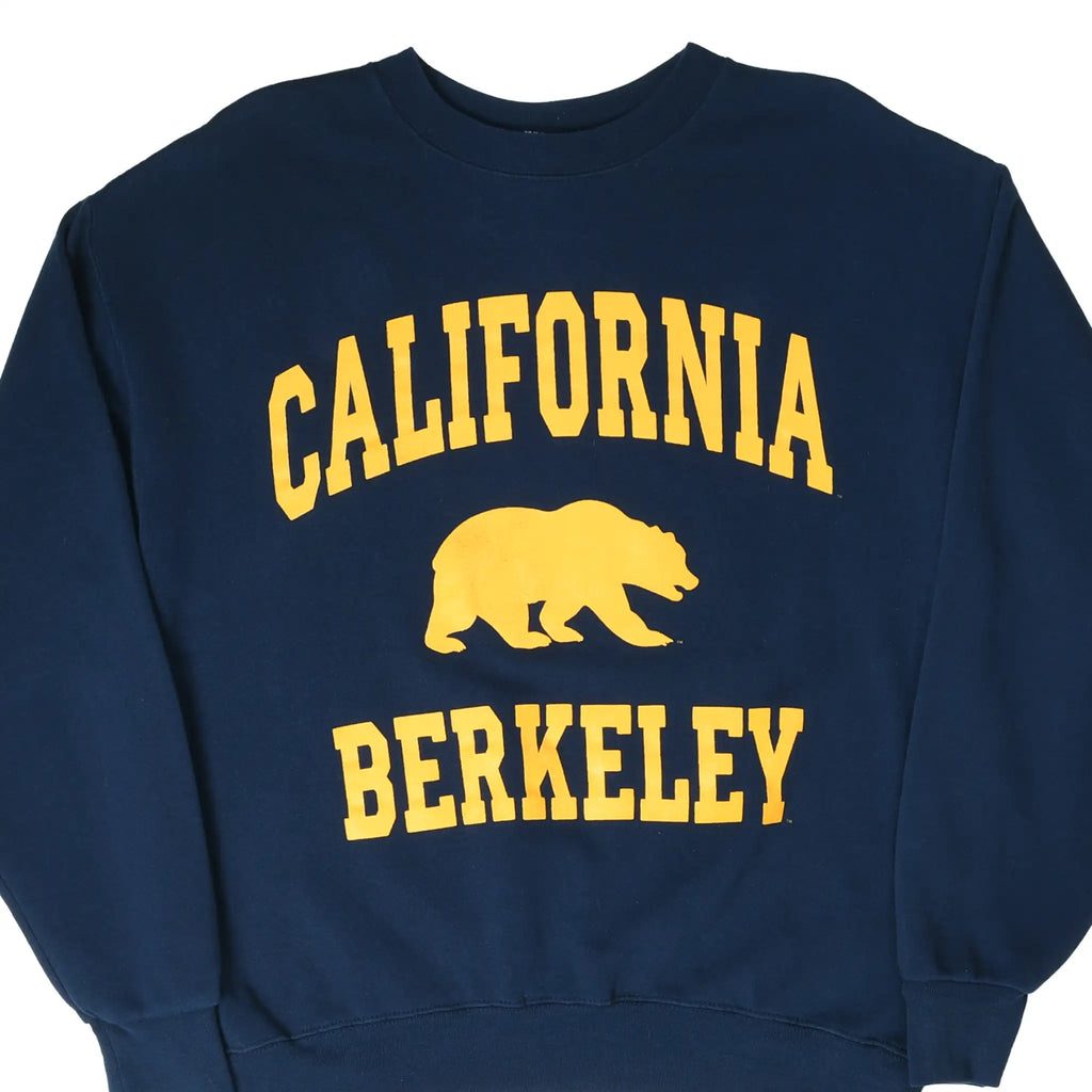 Front of navy UC Berkeley sweatshirt with gold California Berkeley lettering and bear graphic