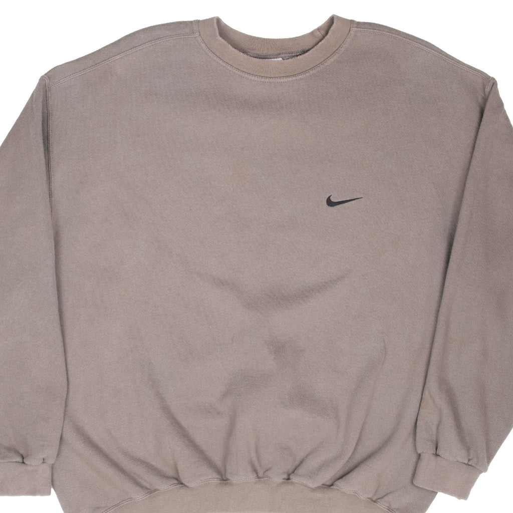 Vintage Nike Classic Swoosh Khaki Sweatshirt 1990S Size XL Made In Usa