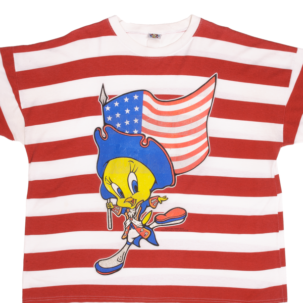 Vintage Looney Tunes Pirate Tweety With the American Flag Tee Shirt 1995 Size Large