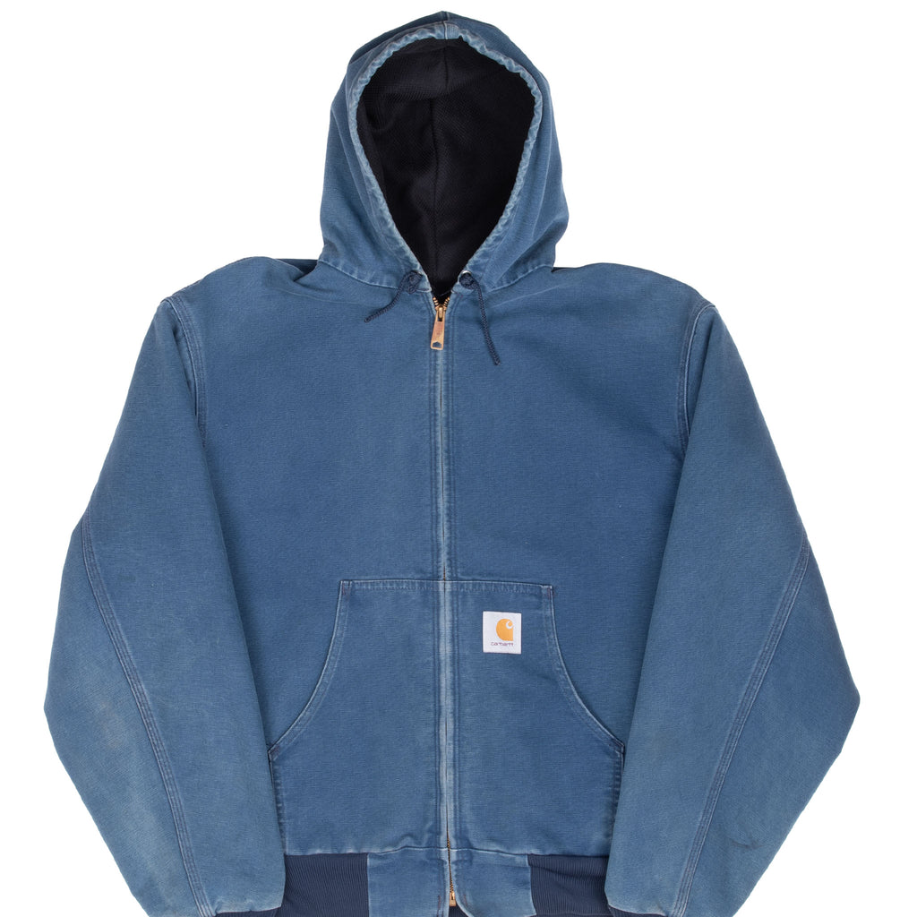 Vintage Carhartt Blue Hooded Active Jacket 1990S Size XL Made In Usa