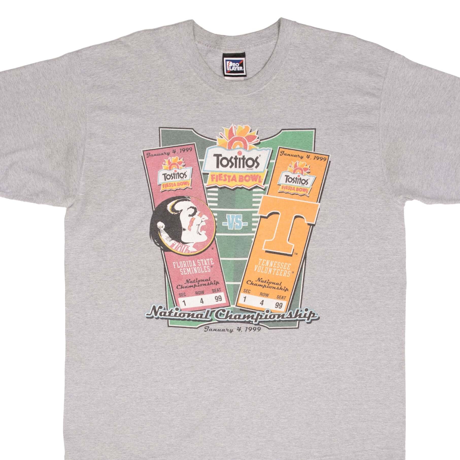 Vintage Fsu Seminoles Vs Tennessee Volunteers Tostitos Fiesta Bowl Tee Shirt 1999 Size XL