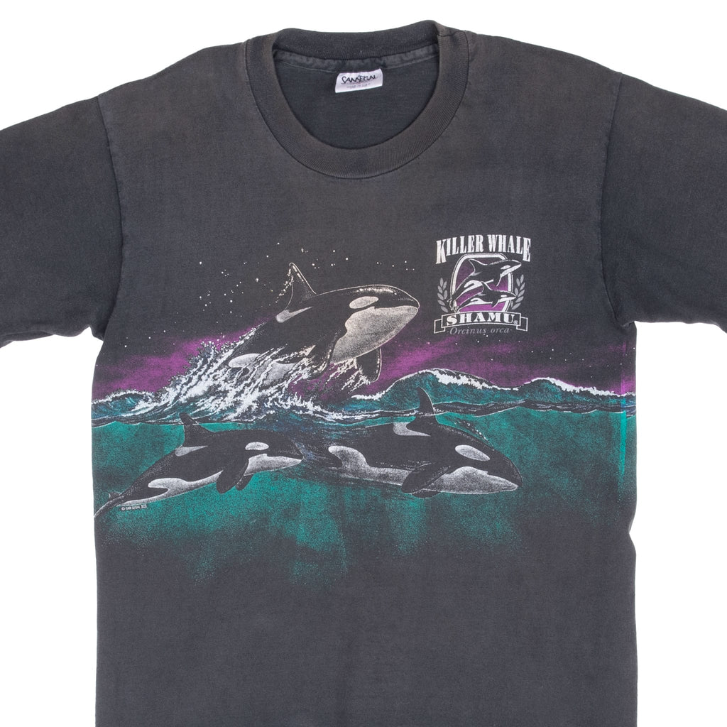 VINTAGE ANIMAL PRINT KILLER WHALE ORCA SEA WORLD TEE SHIRT 1992 MEDIUM