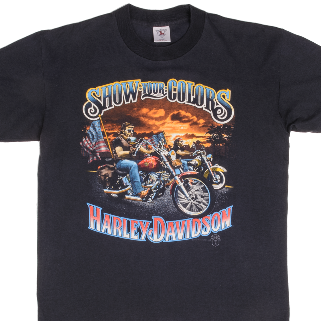 Vintage Harley Davidson Moto Vecchia Surrey UK Tee Shirt By Holoubek 1987 Size Medium Made In USA With Single Stitch Sleeves