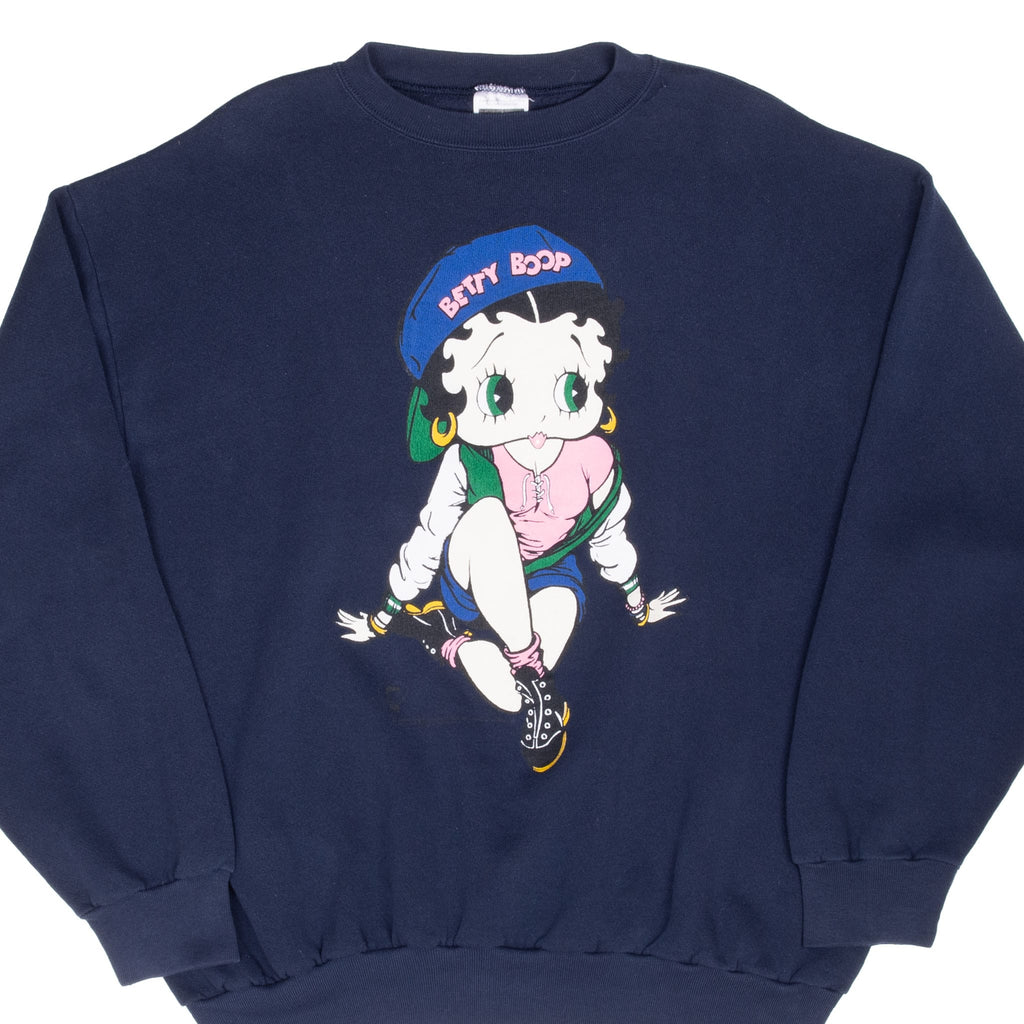 Vintage Betty Boop Navy Blue Sweatshirt 1990S Size Xl Made In Usa