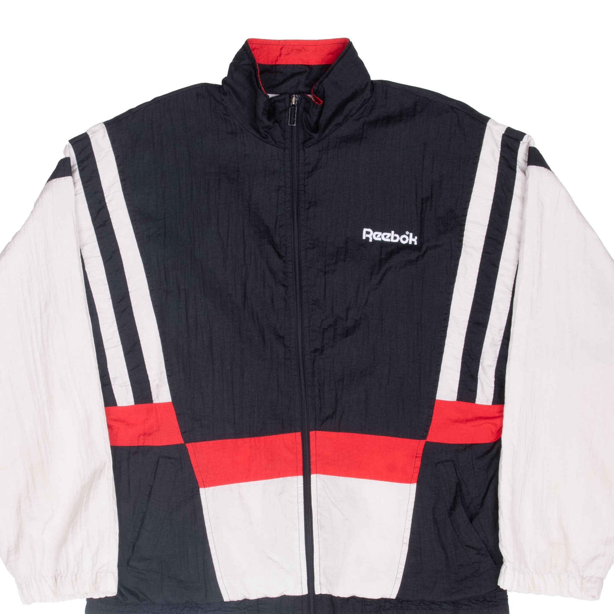 Vintage Reebok Black Red White Aerobic National Championship Windbreaker Jacket 1980S Size Medium