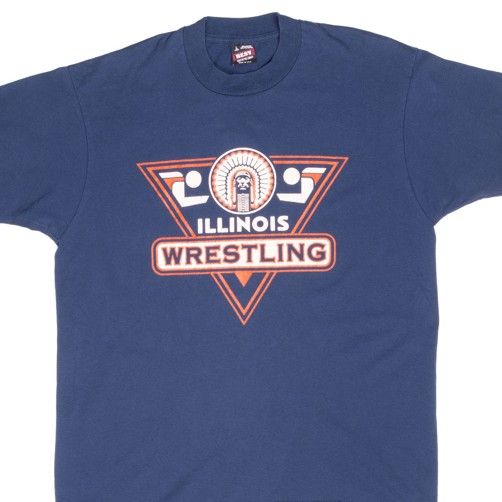 Vintage Illinois University Fighting Illini Wrestling 1990S Tee Shirt Large Made In Usa With Single Stitch Sleeves
